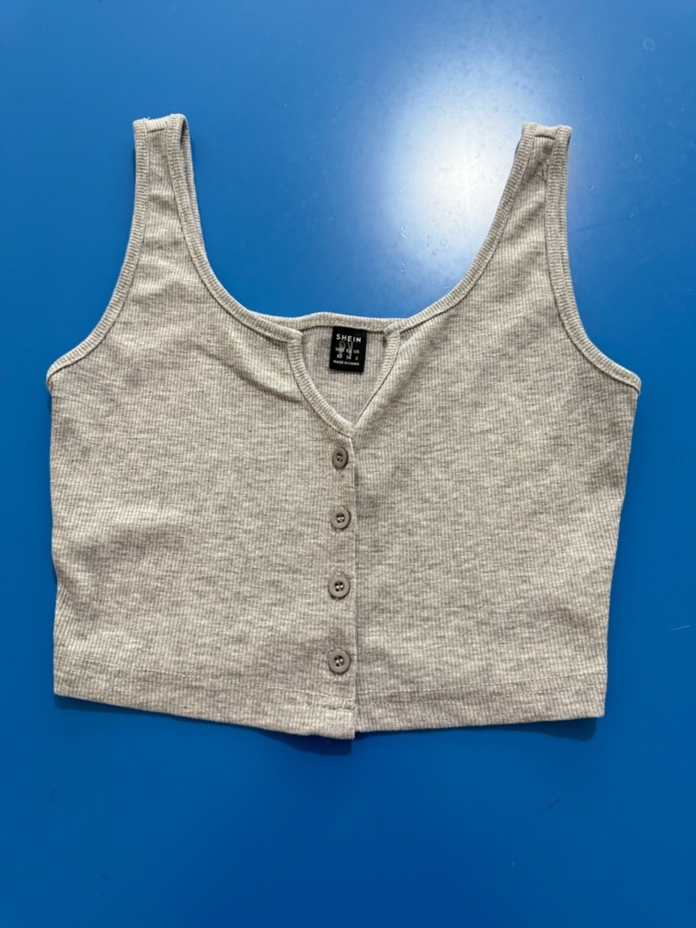 SHEIN Light Gray Ribbed Button-Front Crop Tank. Like New. Size XS